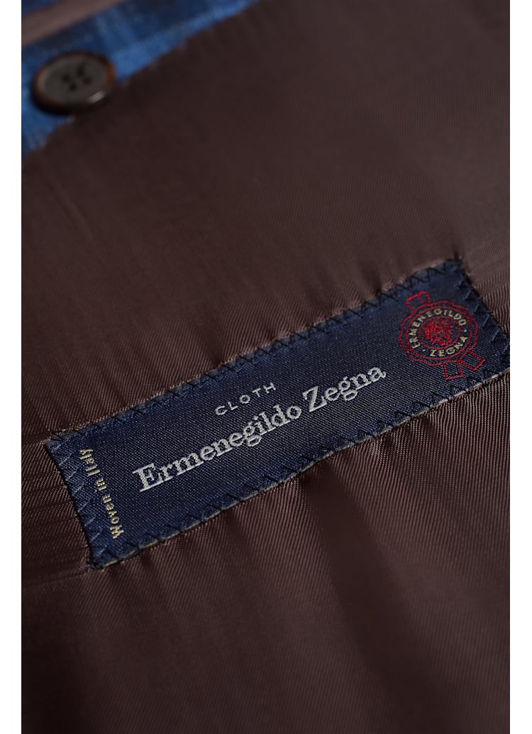 蓝色格纹Zegna单西